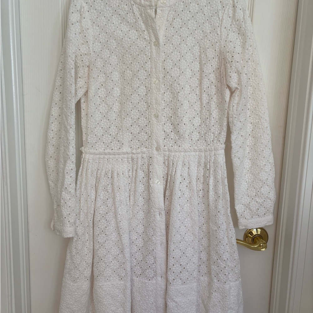 Michael Kors Cream Sundress with Bishop Sleeves and Mandarin Collar